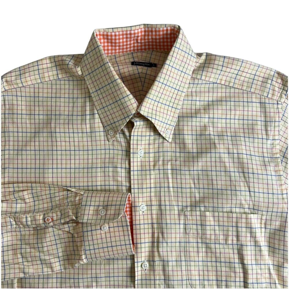 J.Mclaughlin‎ Mens Large Yellow Gingham Cotton Long Sleeve Button Down Shirt